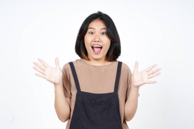 Beyaz arka planda tecrit edilmiş Güzel Asyalı Kadın İfadesi