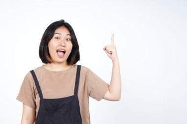 Beyaz arka planda tecrit edilmiş güzel bir Asyalı Kadın Çözümü buldum.