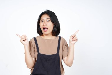 Beyaz arka planda izole edilmiş Güzel Asyalı Kadın 'ın Sol ve Sol Tarafını Gösteriyor