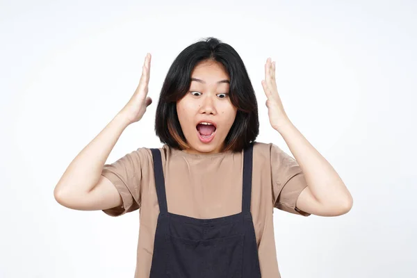 Schockiertes Gesicht Ausdruck Der Schönen Asiatischen Frau Isoliert Auf Weißem — Stockfoto