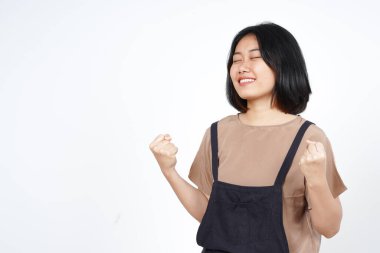 Yes Celebration gesture of Beautiful Asian Woman Isolated On White Background