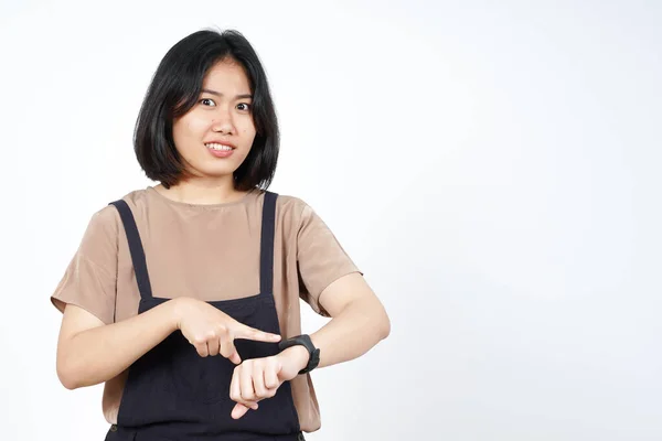 Irritado Para Tarde Bela Mulher Asiática Isolado Fundo Branco — Fotografia de Stock