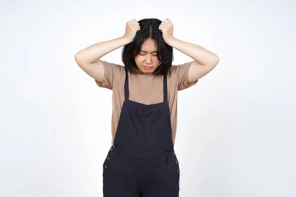 Headache Gesture Beautiful Asian Woman Isolated White Background — Stock Photo, Image
