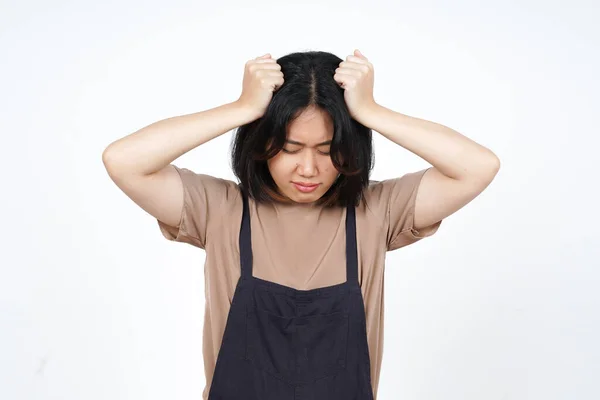 白い背景に孤立した美しいアジア人女性の頭痛の種 — ストック写真