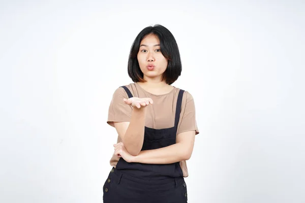 Beyaz Arka Planda Tecrit Edilmiş Güzel Asyalı Kadın Öpücüğü — Stok fotoğraf