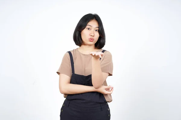 Blowing Kiss Von Schön Asiatisch Frau Isolated Auf Weiß Hintergrund — Stockfoto