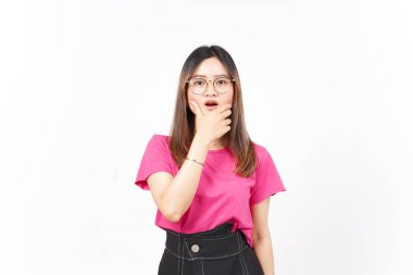 Beyaz arka planda tecrit edilmiş Güzel Asyalı Kadın İfadesi