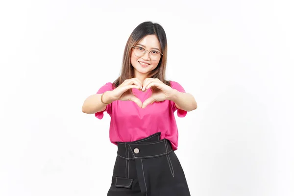 Mostrando Signo Del Corazón Del Amor Hermosa Mujer Asiática Aislada — Foto de Stock