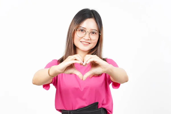 Mostrando Signo Del Corazón Del Amor Hermosa Mujer Asiática Aislada —  Fotos de Stock