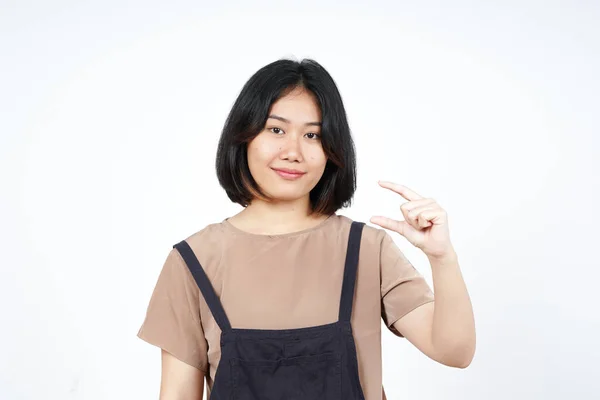 Beyaz Arkaplanda Zole Edilmiş Güzel Asyalı Kadın Küçük Şaret Ürünleri — Stok fotoğraf
