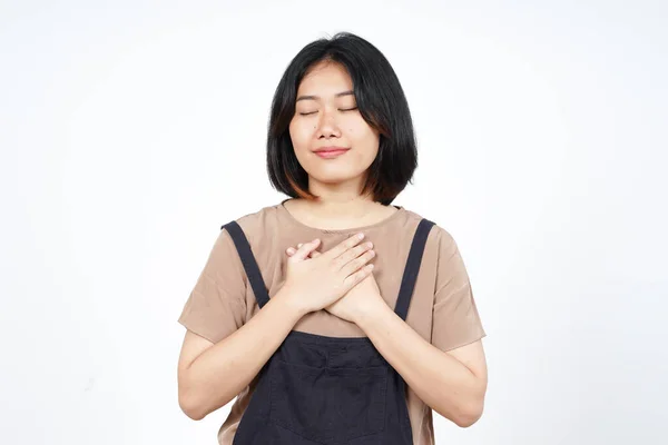 stock image Grateful Gesture of Beautiful Asian Woman Isolated On White Background