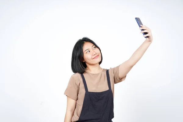 Neem Een Selfie Met Behulp Van Smartphoneof Mooie Aziatische Vrouw — Stockfoto