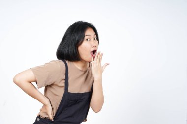 Beyaz arka planda tecrit edilmiş Güzel Asyalı Kadın İfadesi