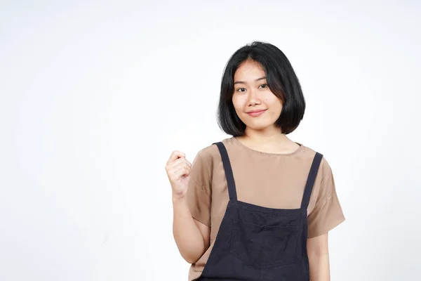 Sosteniendo Mostrando Tarjeta Crédito Blanco Mujer Asiática Hermosa Aislada Sobre — Foto de Stock