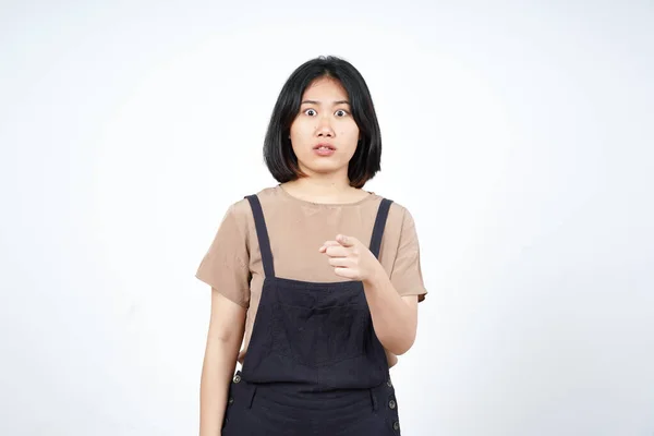 Pointant Sur Vous Avec Expression Visage Colère Belle Femme Asiatique — Photo