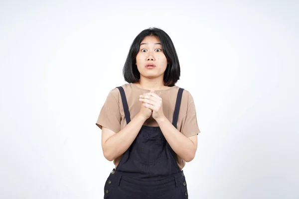 Begging Say Sorry Beautiful Asian Woman Isolated White Background — Stock Fotó