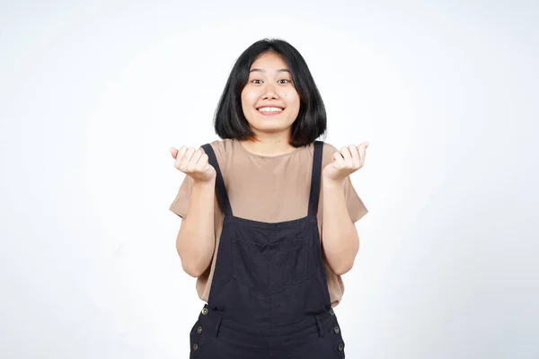 Yes Celebration Gesture Beautiful Asian Woman Isolated White Background — 스톡 사진