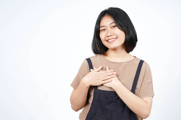 Grateful Gesture Beautiful Asian Woman Isolated White Background — Φωτογραφία Αρχείου