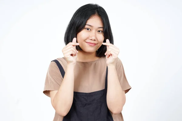 Koreaanse Liefde Hart Vinger Van Mooie Aziatische Vrouw Geïsoleerd Witte — Stockfoto