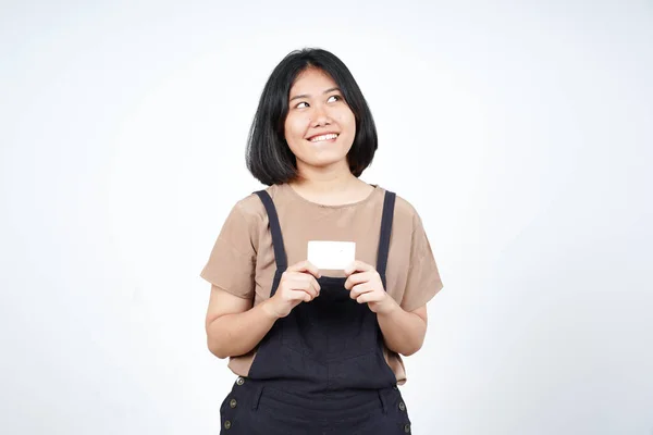 Denken Houden Blanco Bank Card Credit Card Van Mooie Aziatische — Stockfoto