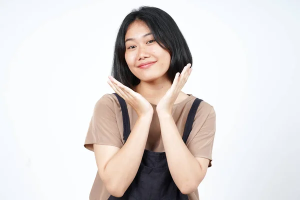 Lächelndes Und Glückliches Gesicht Der Schönen Asiatin Auf Weißem Hintergrund — Stockfoto