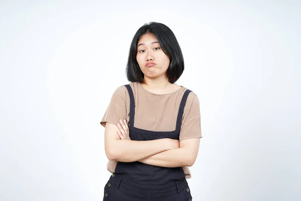 Sad Face Expression Beautiful Asian Woman Isolated White Background — Foto Stock