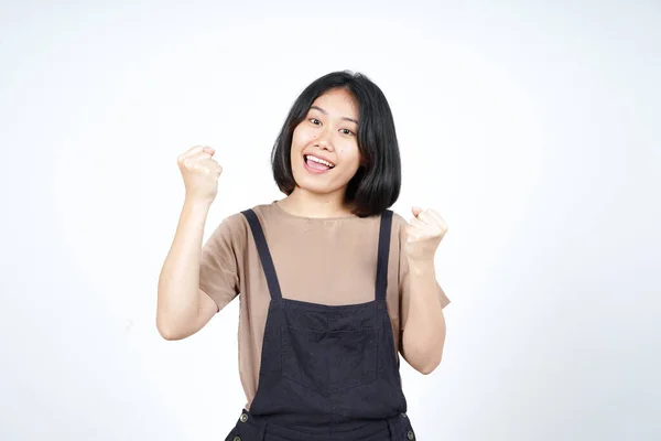 Yes Celebration Gesture Beautiful Asian Woman Isolated White Background — 图库照片