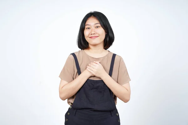 Grateful Gesture Beautiful Asian Woman Isolated White Background — Fotografia de Stock