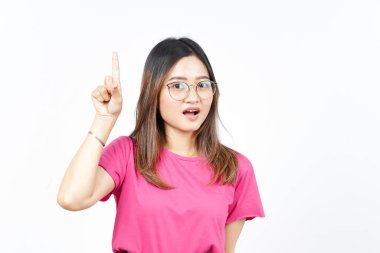 Beyaz arka planda tecrit edilmiş güzel bir Asyalı Kadın Çözümü buldum.