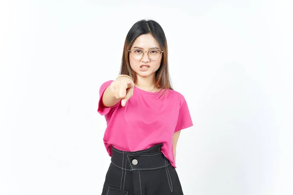 Angry Gesture Pointant Vers Caméra Belle Femme Asiatique Isolé Sur — Photo
