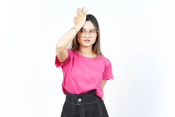 Esqueça Algo Gesture Bela Mulher Asiática Isolada Fundo Branco — Fotografia de Stock