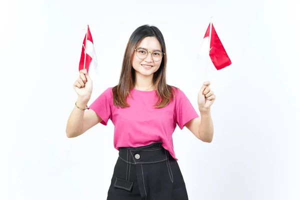 Tartása Indonézia Zászló Gyönyörű Ázsiai Elszigetelt Fehér Háttér — Stock Fotó