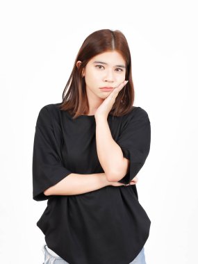 Beyaz arka planda tecrit edilmiş Güzel Asyalı Kadın 'ın Sıkıcı Hareketi