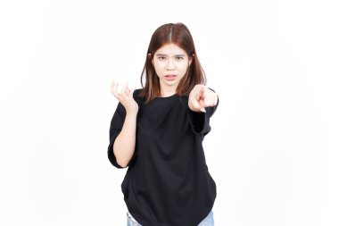 Beyaz arka planda izole edilmiş Güzel Asyalı Kadın 'ın Öfkeli Hareketi