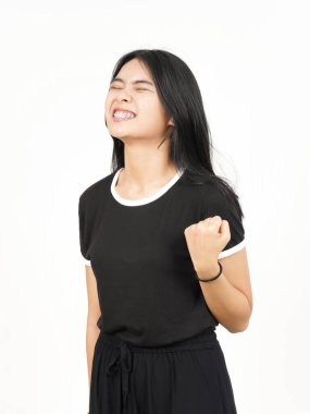 Evet, beyaz arka planda tecrit edilmiş güzel Asyalı kadının jesti kutlu olsun.