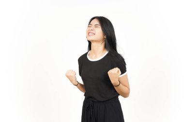 Evet, beyaz arka planda tecrit edilmiş güzel Asyalı kadının jesti kutlu olsun.