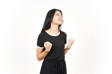 Evet, beyaz arka planda tecrit edilmiş güzel Asyalı kadının jesti kutlu olsun.