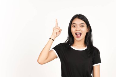 Beyaz arka planda tecrit edilmiş güzel bir Asyalı Kadın Çözümü buldum.