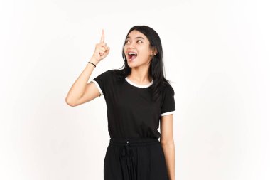 Beyaz arka planda tecrit edilmiş güzel bir Asyalı Kadın Çözümü buldum.