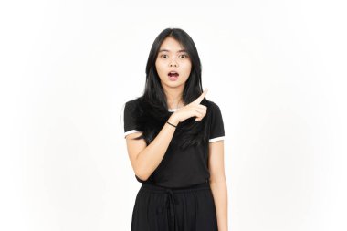 Şok olmuş yüz, Güzel Asyalı Kadın 'ın işaretçisini kullanarak Ürün ve İşaret Tarafını Gösteriyor