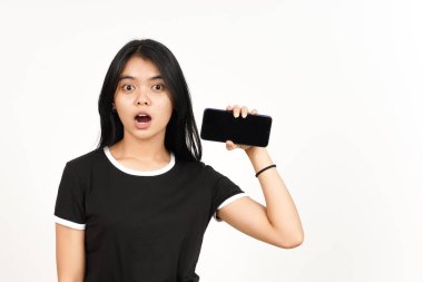 Boş Ekran Telefonunda Uygulamalar ya da İlanlar Gösteriliyor, Beyaz Yüzlü Güzel Asyalı Kadın