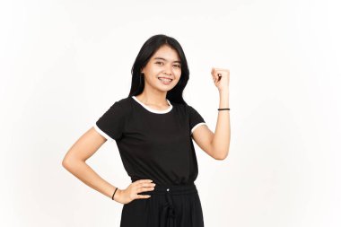 Evet, beyaz arka planda tecrit edilmiş güzel Asyalı kadının jesti kutlu olsun.