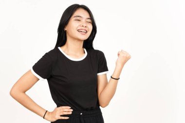 Evet, beyaz arka planda tecrit edilmiş güzel Asyalı kadının jesti kutlu olsun.