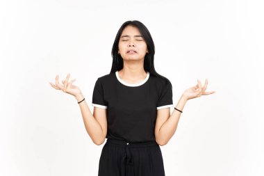 Beyaz arka planda tecrit edilmiş Güzel Asyalı Kadın 'ın Ağlayan Üzgün Yüzü