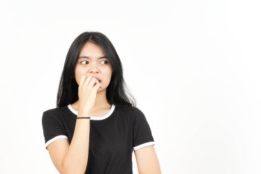 Afraid, nervous and bite nails Of Beautiful Asian Woman Isolated On White Background