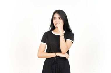 Afraid, nervous and bite nails Of Beautiful Asian Woman Isolated On White Background