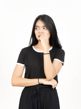 Afraid, nervous and bite nails Of Beautiful Asian Woman Isolated On White Background
