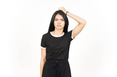 Hand on head and Confused gesture Of Beautiful Asian Woman Isolated On White Background