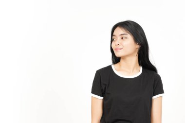 Smiling and Looking aside Of Beautiful Asian Woman Isolated On White Background