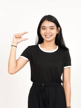 Beyaz Arkaplanda İzole Edilmiş Güzel Asyalı Kadın 'ın Küçük İşaret Ürünleri